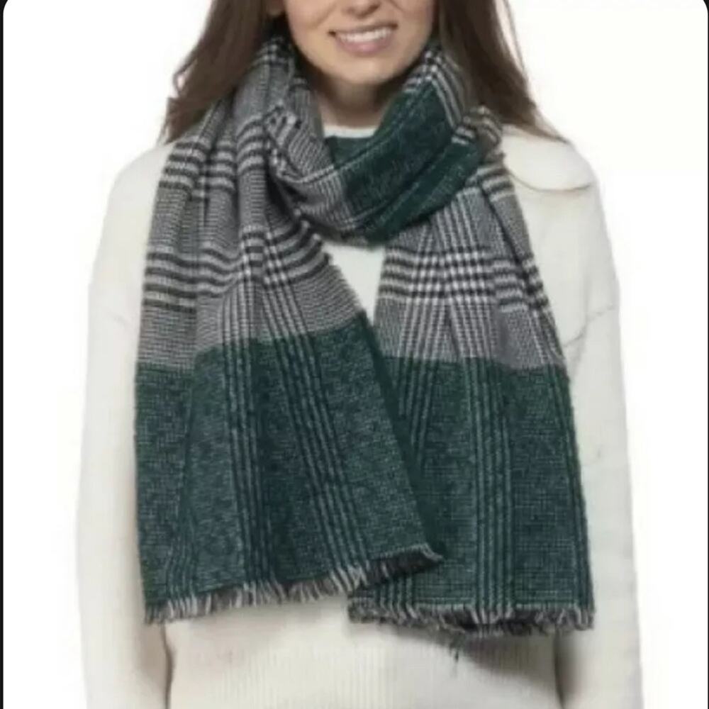 INC International Concepts Green/Black Plaid Colorblock Scarf - Picture 6 of 6